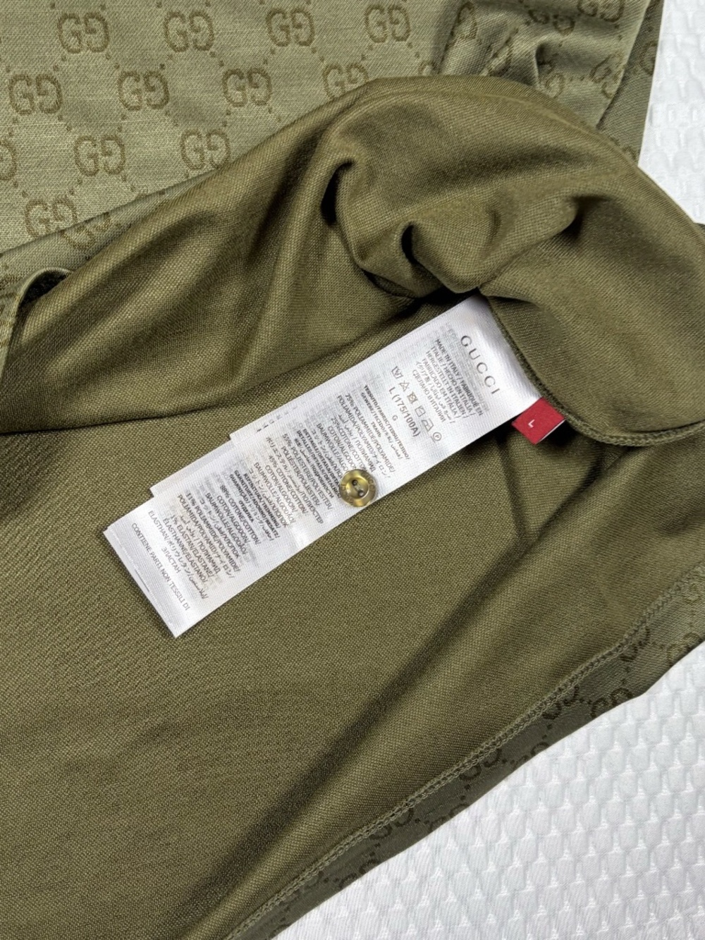 GUCCI MEN'S GG MONOGRAM JACQUARD POLO SHIRT GREEN LARGE REGULAR FIT - Picture 6 of 10